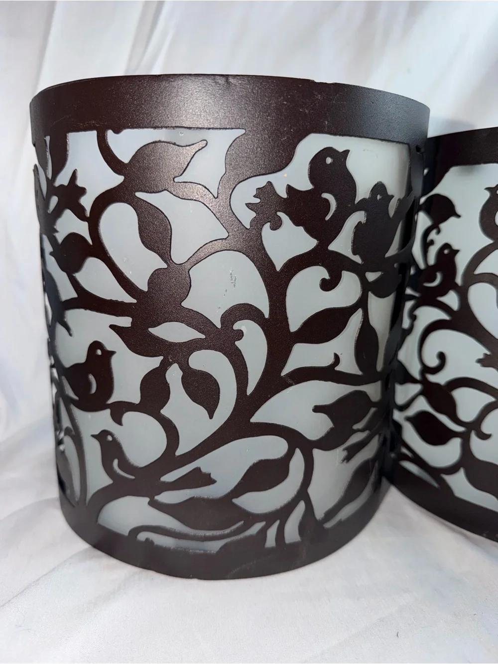 Set of 2 Bird & Branch Metal Wall Candle Sconces with Frosted Glass